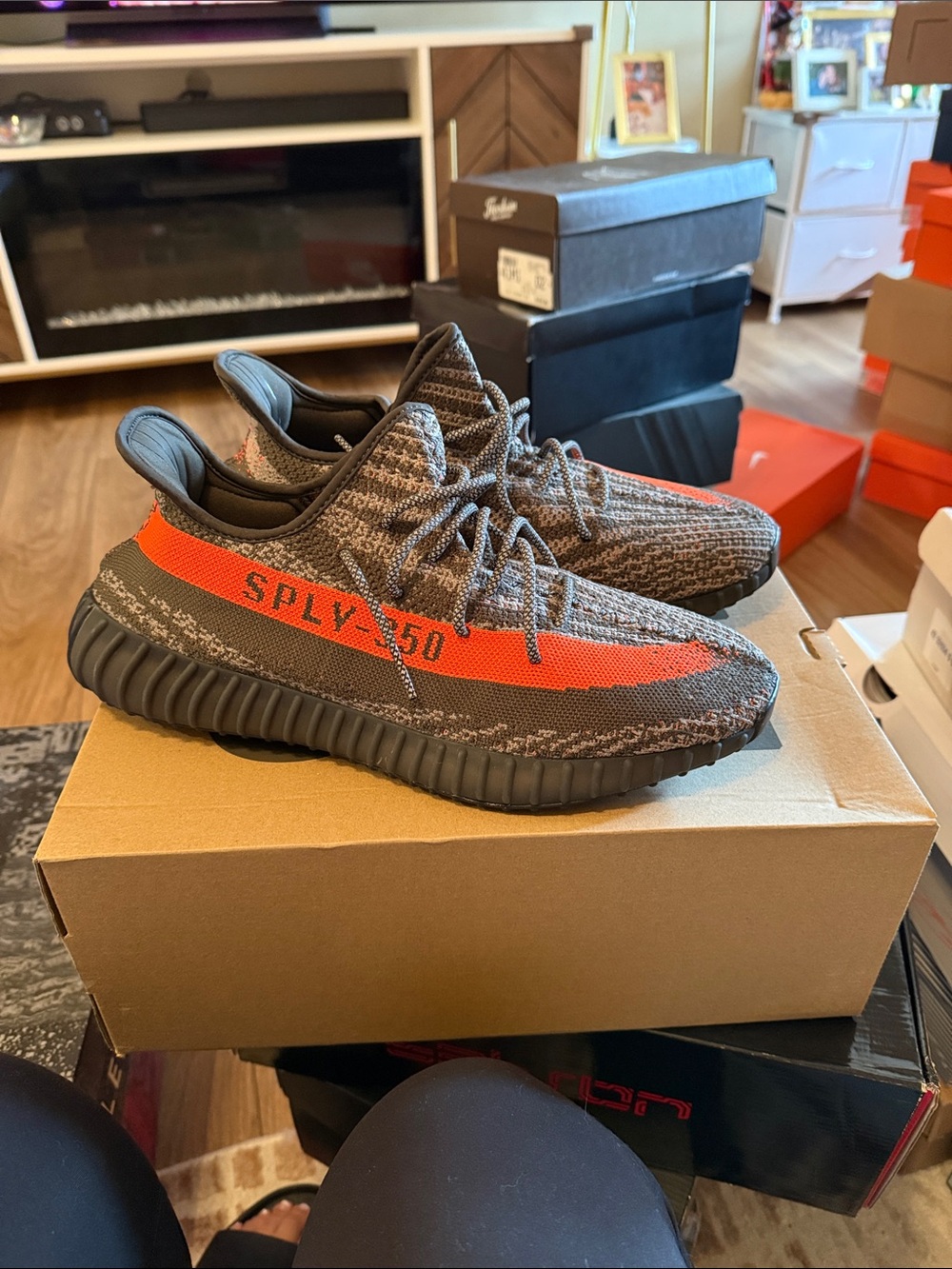 Yeezy Boost 350 V2 Grey with Orange Stripe